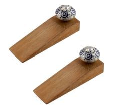 2 Pieces Blue Decorative Crackle Ceramic Wooden Door Stopper